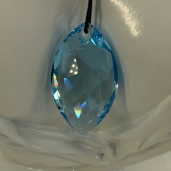 SWAROVSKI Aqua Scuro Crystal Teardrop Pendant Necklace On Black Cord-5083475 - Picture 10 of 10